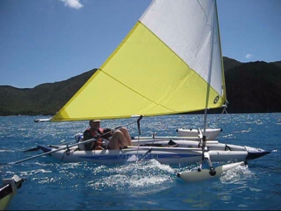 flying phantom sailboat sails two feet above the water